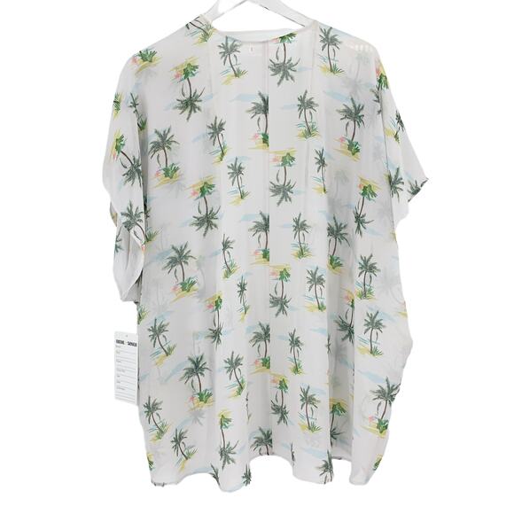 2/$30 FORTUNE Swimwear Cover Up One Size Pom Pom Open Flamingos Palm Trees - Picture 5 of 6